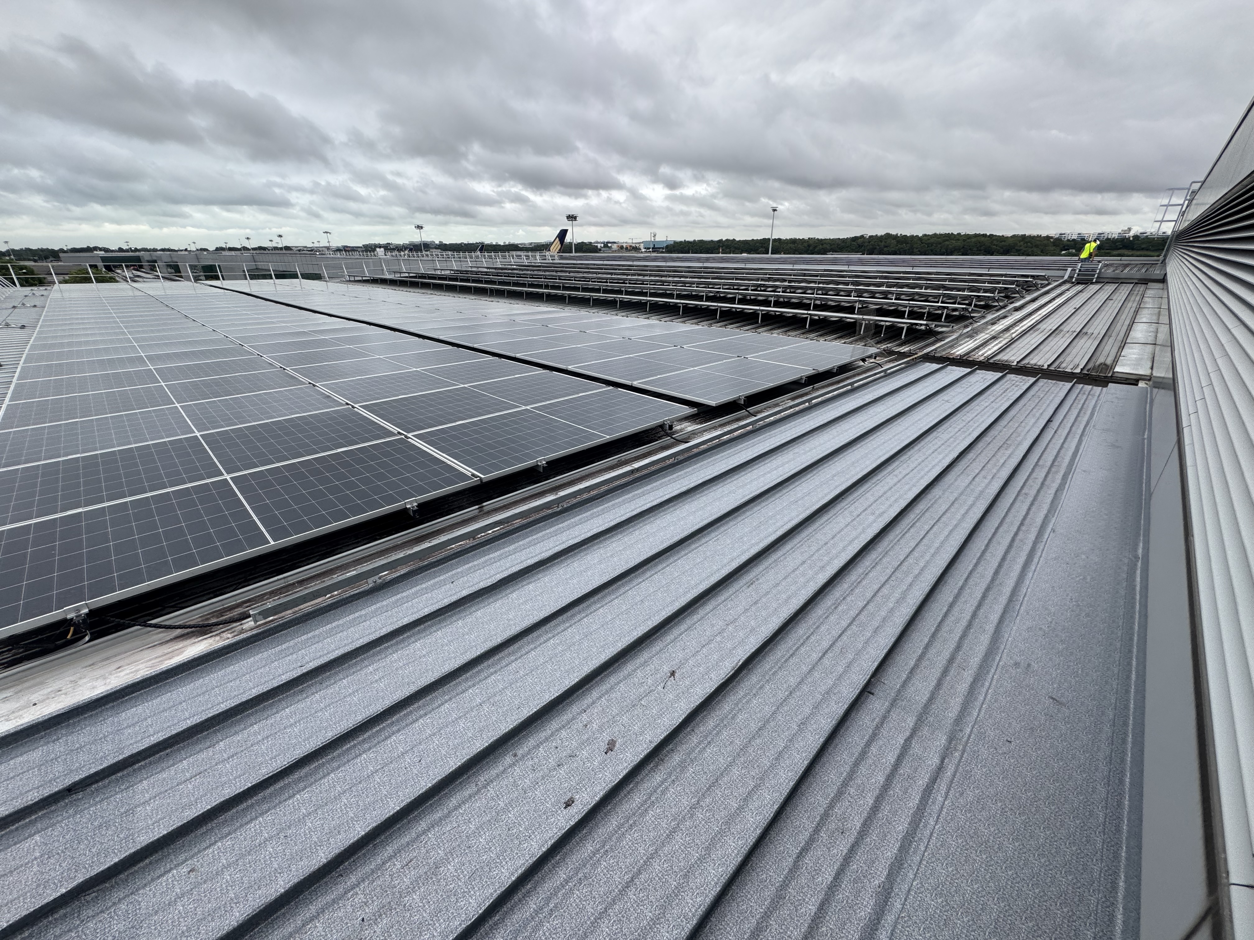 Solar panels installed on Changi Airport T3 metal roof
